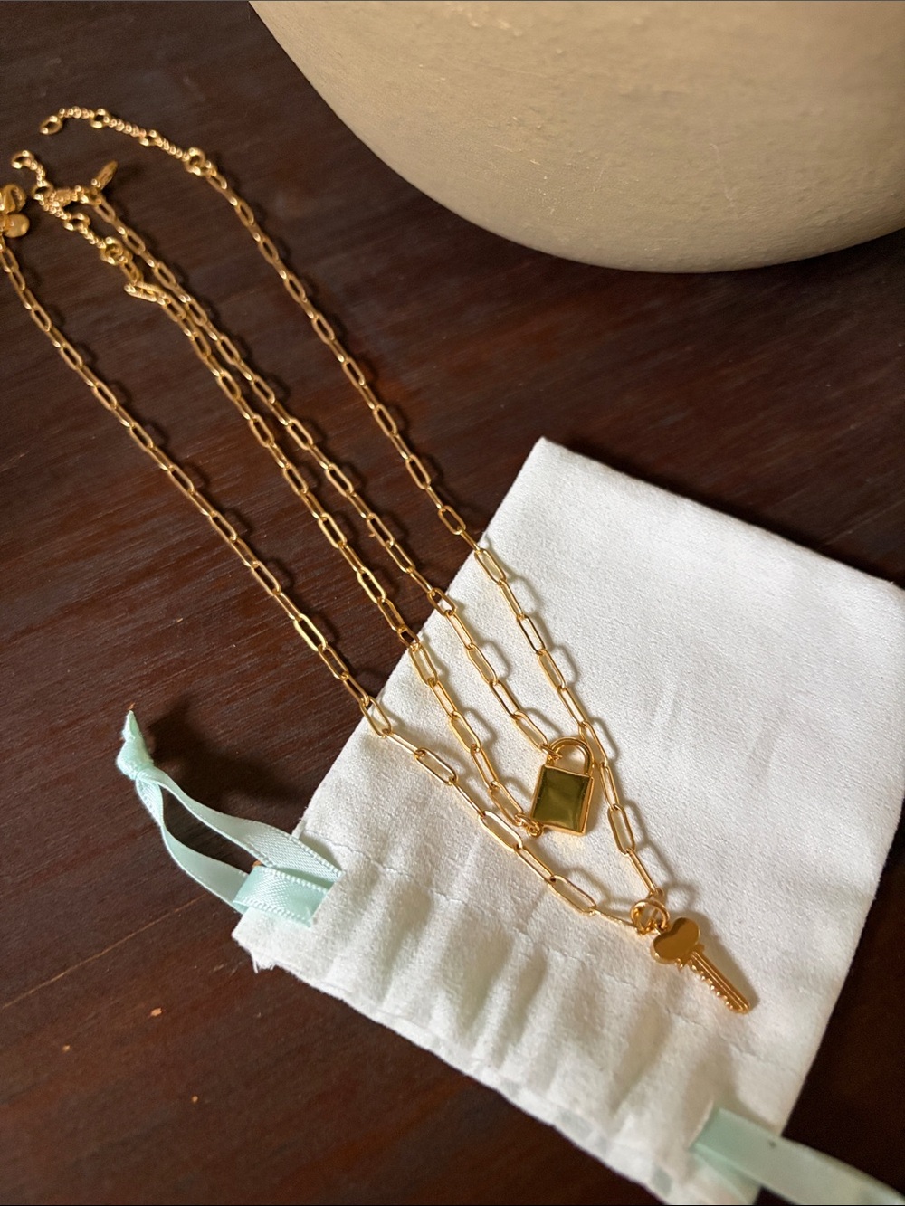 J. Crew Gold Layered Padlock and Key Necklace